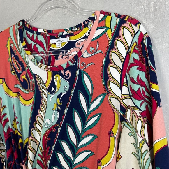 Chicos size 3 /XL touch of cool abstract draped tunic top colorful short sleeve - Picture 9 of 14